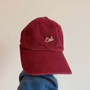 American Needle White Embroidered Cali Baseball Cap Burgundy Red 100% Cotton